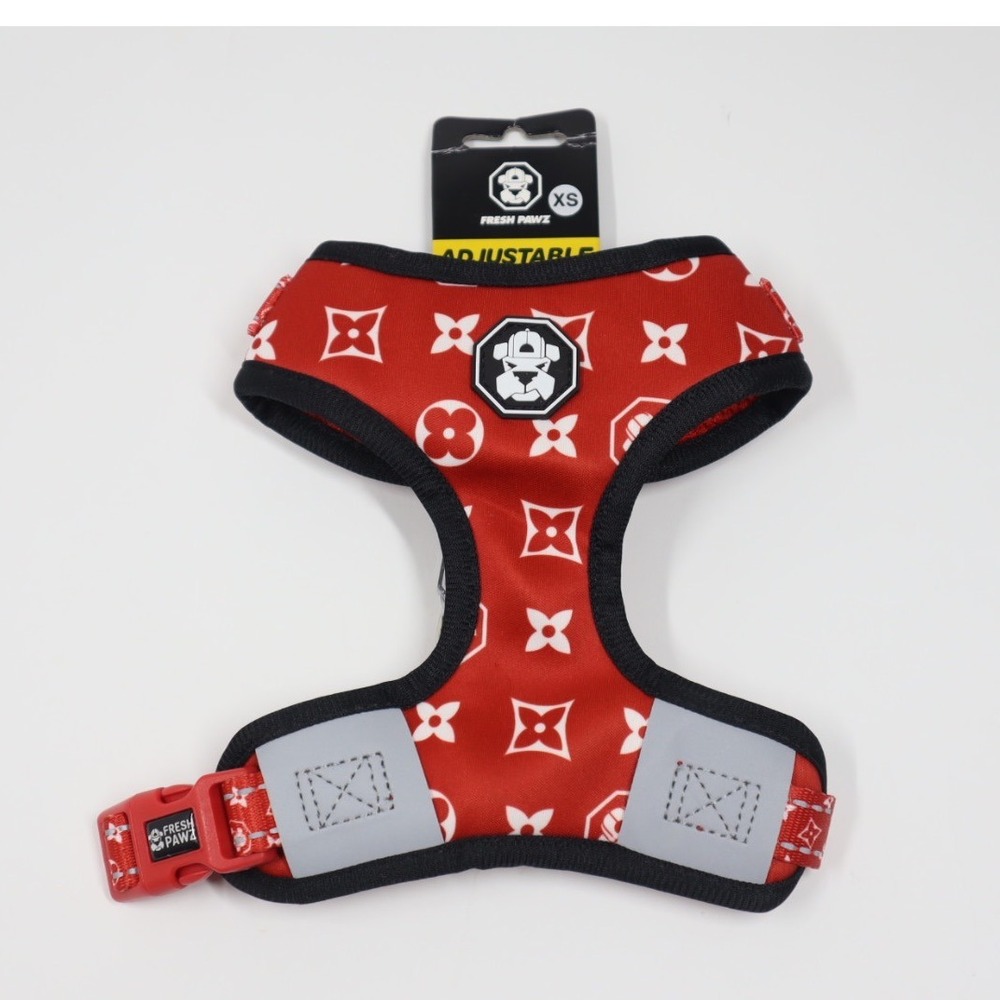 Fresh Pawz Monogram Hype Red Mesh Harness in Size Extra Small‎